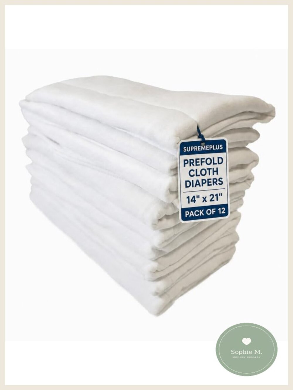 12 Pack Prefold Cloth Diapers 21x14 in 4 Ply Cotton Burp Cloths